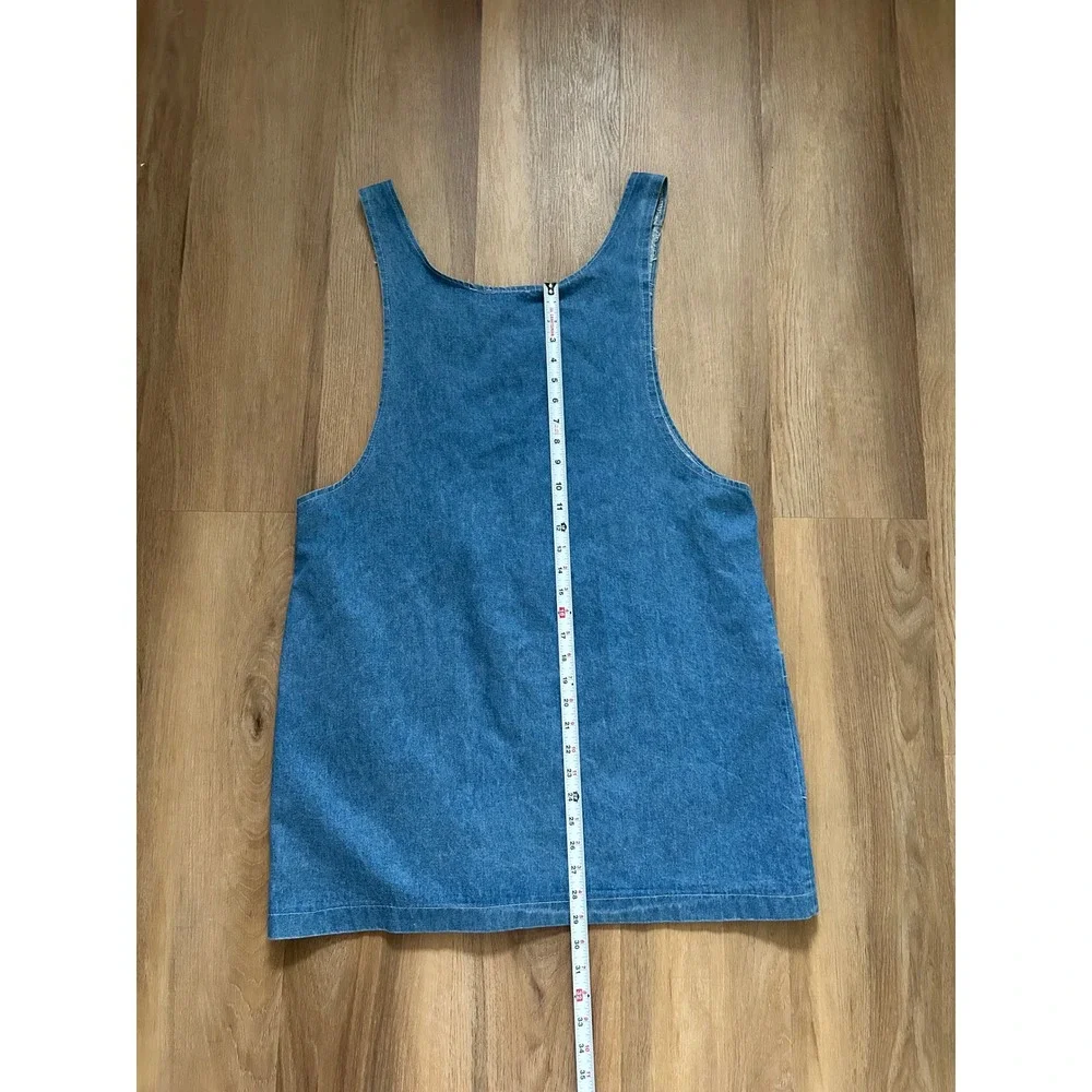 Vintage Blue Denim Button Front Pinafore t shirt Dress Medium Wash boho chambray - Picture 5 of 5